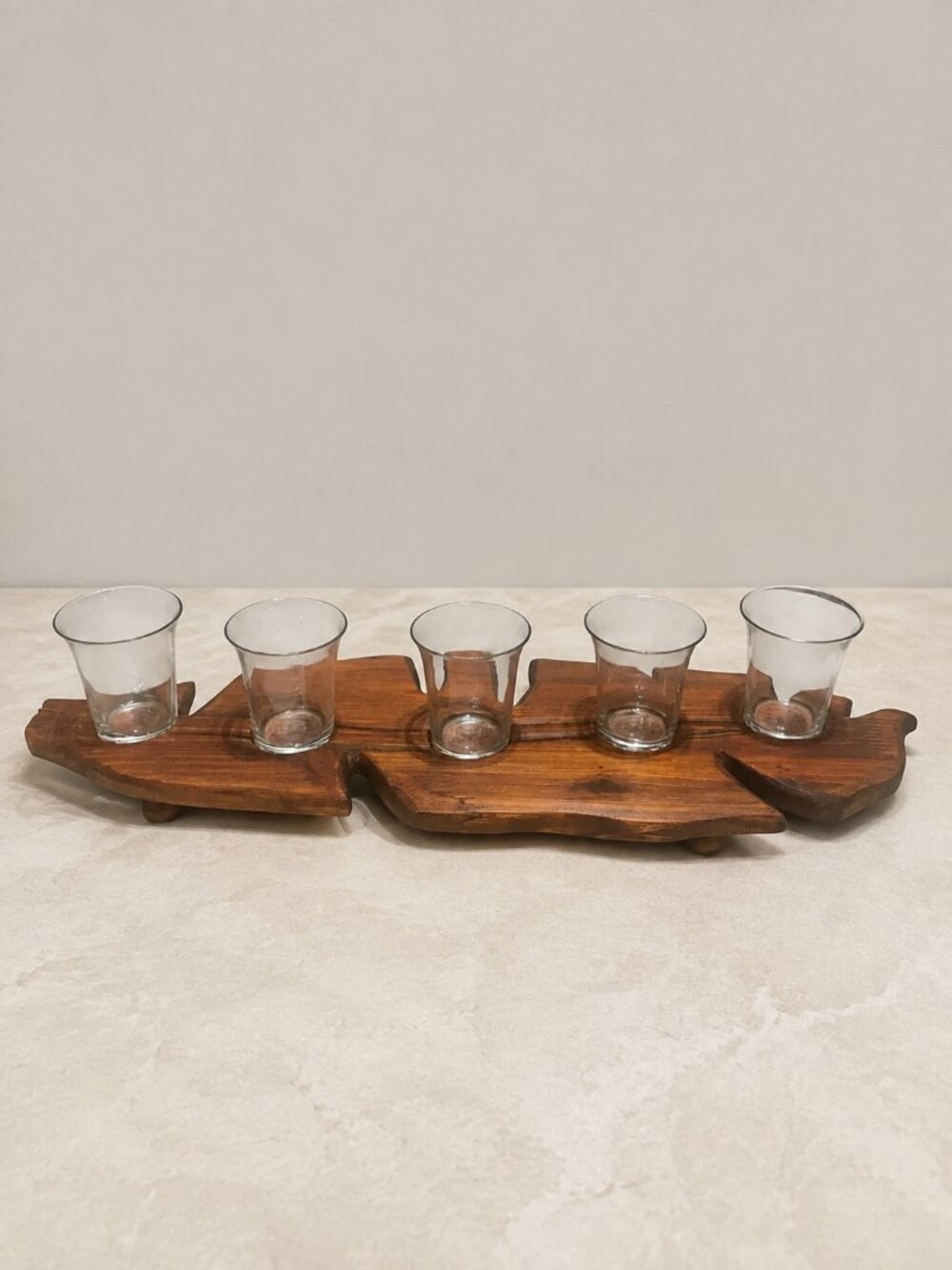 Vintage Hand Carved Wood 5 Tea Light Candle Holder 20” Rustic Boho Decor